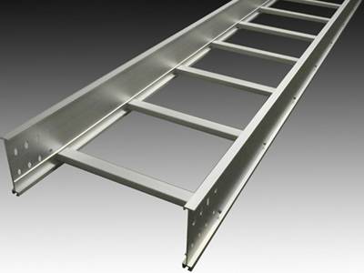 A stainless steel cable ladder on the gray background.