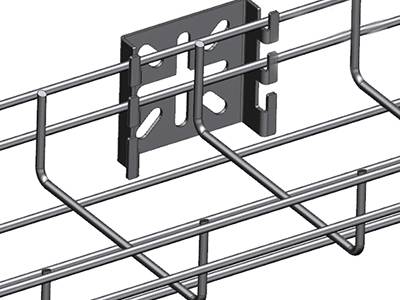 A stainless steel wire mesh cable tray are installed onto the wall by the spider bracket.